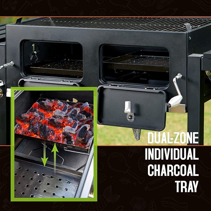 Sophia & William Extra Large Charcoal BBQ Grills with 794 SQ.IN. Cooking Area, Heavy Duty Outdoor Barbecue Grill with 2 Individual Lifting Charcoal Tray and 2 Foldable Side Table, Black