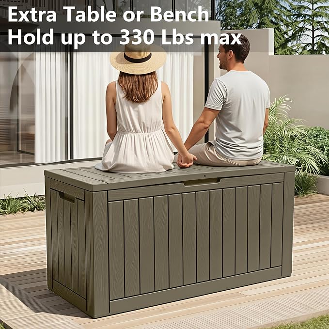 KAMABOKO 110 Gallon Waterproof Large Resin Deck Box, Lockable Large Outdoor Storage Box Indoor Outdoor Storage Container for Patio Cushions, Gardening Tools, Pool Supplies, Grey