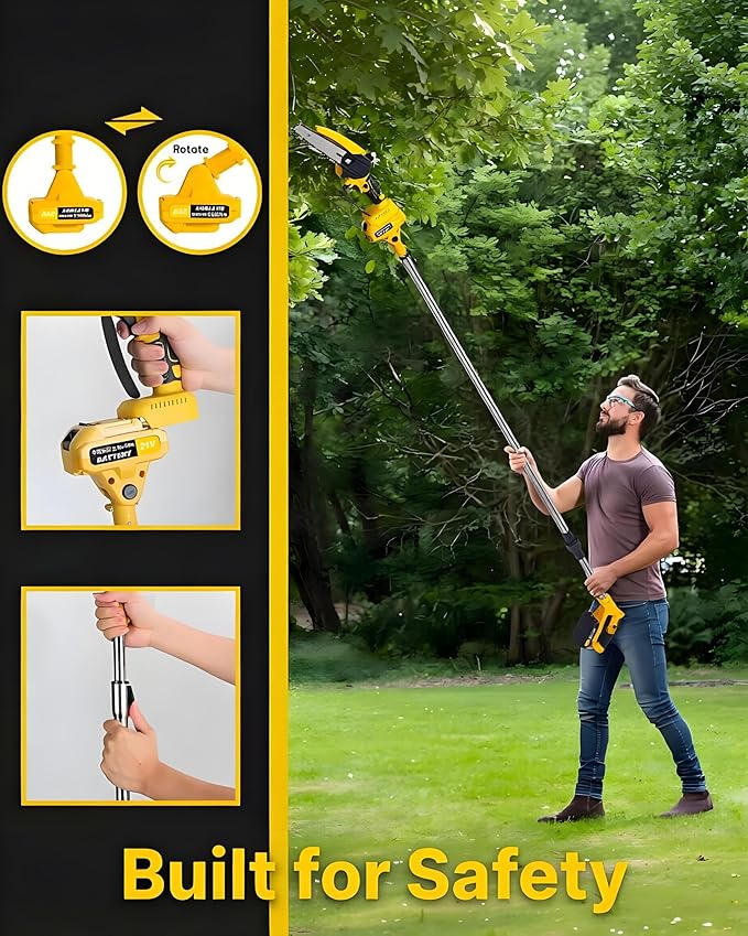 2 in 1 Electric Pole Saw for Tree Trimming, 21V 6 inch Mini Chainsaw Cordless with Extension Pole, Battery Powered Pole Chain Saw, 5.9 Feet MAX Reach Pole Saw with 2 x 1.5Ah Battery
