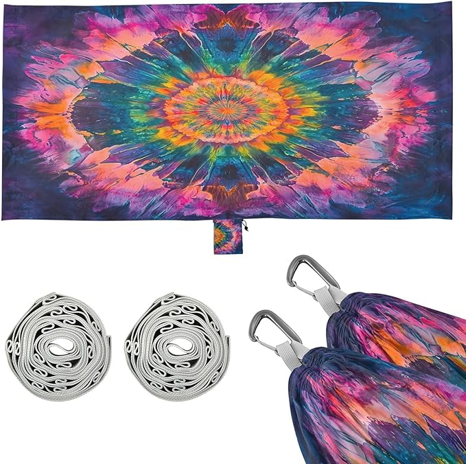 Hammocks for Outside Tie Dye Pattern Camping Hammock Portable Hammocks with Tree Straps and Carry Bag Camping Accessories for Hiking Beach Outdoor