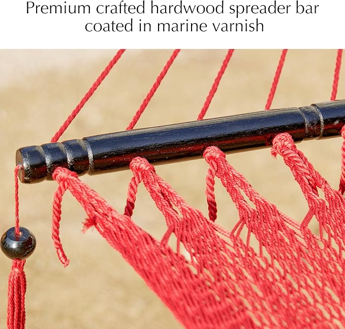PNAEUT Double Rope Hammocks for Outside, Handwoven Double Caribbean Hammock with Spreader Bar for Outdoor Indoor, Max 600 lbs Capacity (Ruby)