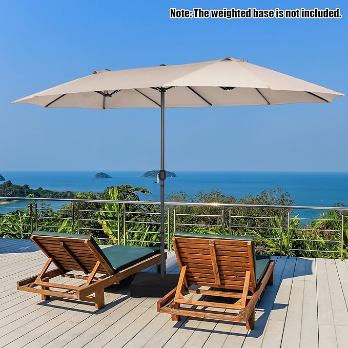 Tangkula 15Ft Double-Sided Patio Umbrella, Outdoor Extra Large Umbrella W/Hand-Crank System & Air Vents, Market Twin Umbrella W/ 12-Rib Sturdy Metal Frame for Poolside, Garden Backyard (Beige)