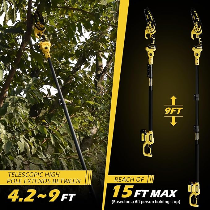Cordless Pole Saw & Mini Chainsaw 2-in-1, 6-inch Brushless Electric Tree Trimmer, 9ft Telescopic Pole, for Outdoors Pruning & Wood Cutting, Compatible with Makita Battery(Battery NOT Included)