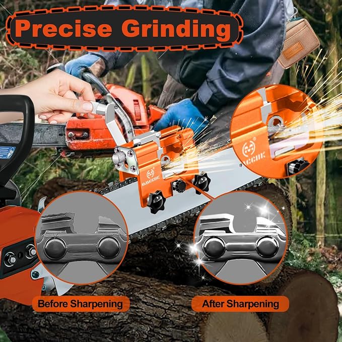 Chainsaw Sharpener Jig with Carry Bag and Gloves, Universal Chainsaw Sharpening Kit, Chain Saw Sharpener Tool with 5 Sharpening Stone Portable Chainsaw Accessories for 4"- 22" Saw Chain