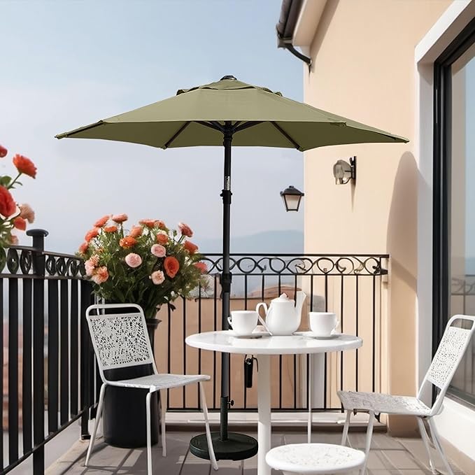 AMMSUN 6ft Patio Umbrella Outdoor Table Umbrellas with Push Button Tilt, UPF50+ Premium Steel Pole and Ribs for Deck, Lawn, Garden, Backyard & Pool (Khaki)