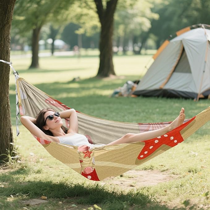 Summer Beach Shell Starfish Beige 330lb Capacity Outdoor Hammocks with Tree Straps Fabric Hammock for Outside Patio Garden Silla colgante para Patio Exterior