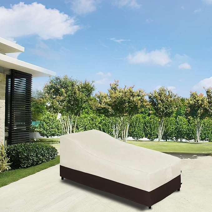 Easy-Going Waterproof Outdoor Chaise Lounge Cover, Heavy Duty Patio Lounge Chair Cover, Windproof Outdoor Furniture Cover with Air Vent 2 Pack-84Wx34Dx32H inch, Beige/Dark Brown