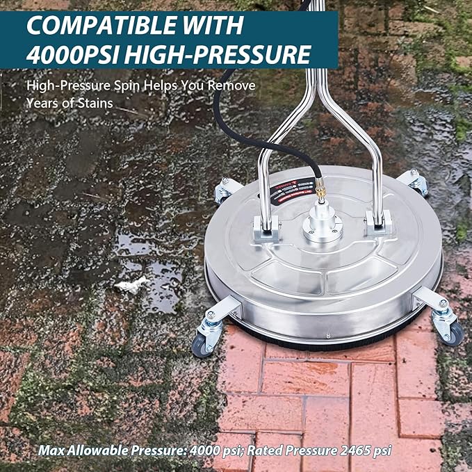 GarveeLife 24 in Pressure Washer Surface Cleaner with Dual Handle, 4 Wheels, 3/8 in Quick Connect, 2 Nozzles, Stainless Steel Power Washer Surface Cleaner for Driveway Sidewalk Patio, 4000 PSI