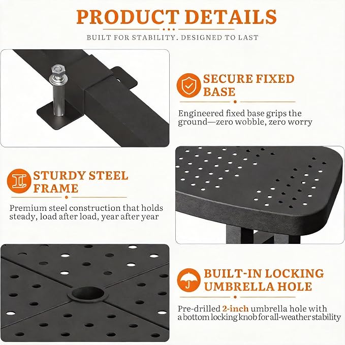 DWVO 38" Round Metal Picnic Table with Umbrella Hole - Heavy Duty Q235 Carbon Steel Outdoor Table Set for Patio, Backyard, and Lawn - Industrial Steel Construction