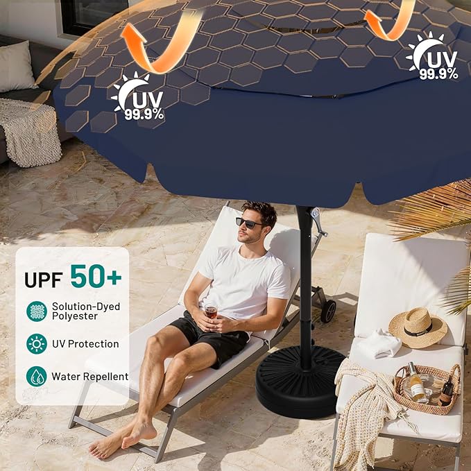 AreShark 9FT 3-Tiers Patio Umbrella with Valance, Outdoor Umbrellas with Crank/Tilt, Table Market Umbrella Vented w/ 8 Sturdy Ribs for Garden, Deck, Backyard, and Pool, Navy