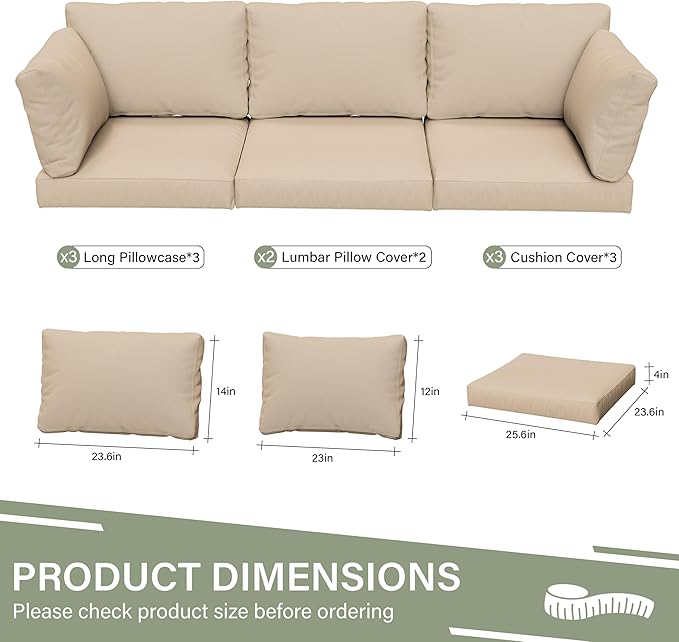 8 pcs Outdoor Cushion Slipcovers Outdoor Patio Cushions Covers Replacement Waterproof with Zipper w/3 Seat Cushion Covers and 5 Backrest Pillow Covers, Covers Only
