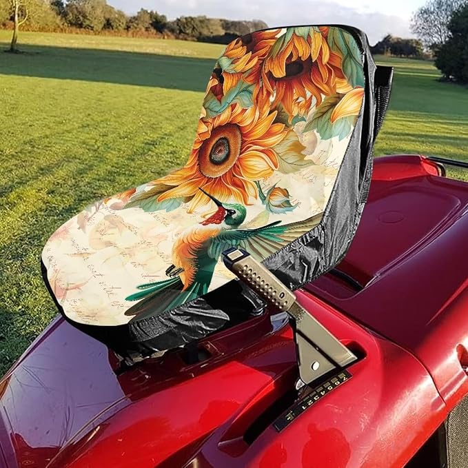 Lawn Mower Cover,Hummingbird Sunflower Tractor Seat Accessories,Medium Lawn Mower Seat Covers Fits Agricultural Vehicle