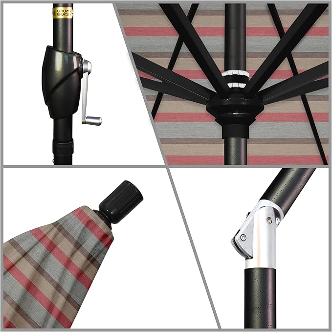 California Umbrella 9' Rd Pacific Trail Series Aluminum Patio Umbrella, Crank Lift, Push Button Tilt, Black Finish, Sunbrella Gateway Blush Fabric