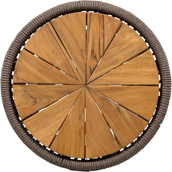 Merax 2 Pieces Round Outdoor Side Table Set, Bohemian Patio Side Tables with Acacia Wood Top and Dark Grey Handwoven Rope Base for Garden, Yard, Elegant Hourglass Design, No Assembly, 25.8" Height
