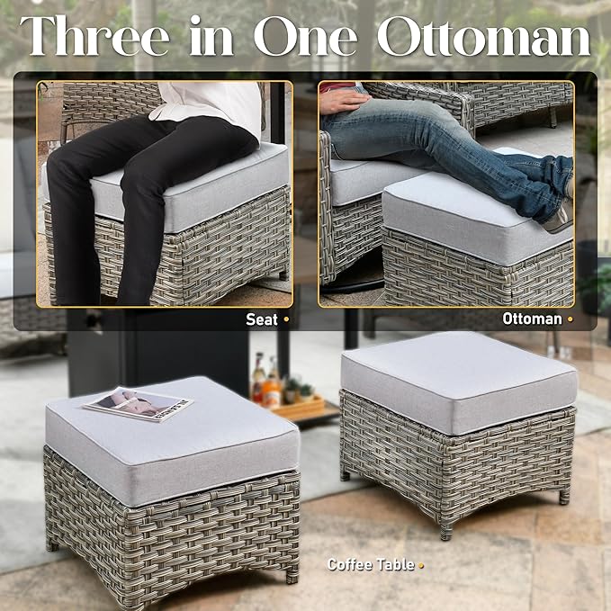 6-Piece Patio Furniture Set, Outdoor Conversation Set Sectional Sofa with Rocking Chairs and Water Resistant Cushions, Gray