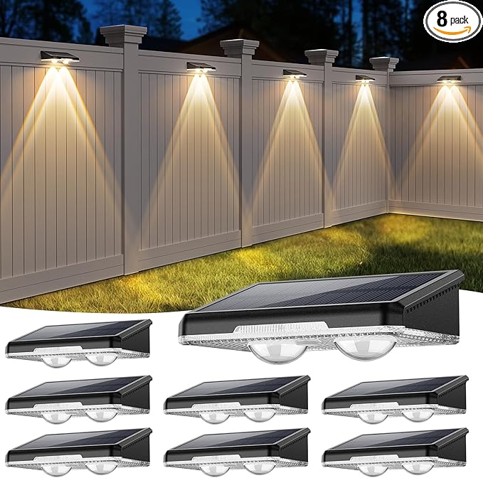 Solar Fence Lights Outdoor, 7 Fixed Colors ＆ Color Changing IP65 Waterproof Solar Powered Lights for Backyard/Patio/Fence/Wall/Deck/Step/Porch/Railings/Pool (8pack)