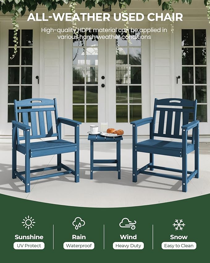 Outdoor Patio Dining, All-Weather HDPE Chair Fade-Resistant, and Low Maintenance for Backyard, Garden, or Patio, Navy Blue