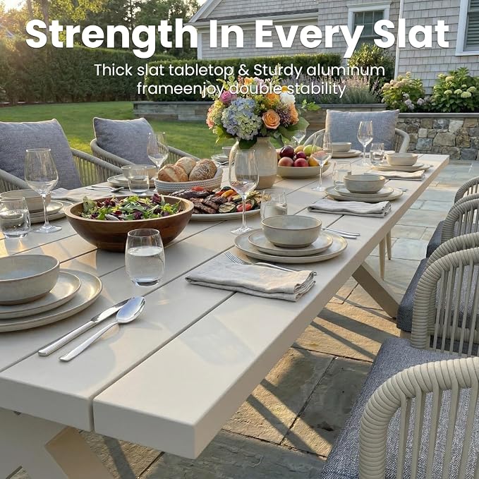 5-Piece Patio Dining Table Sets, Woven Wicker Dining Set with Rectangular Aluminum Table and Dining Chairs Modern Outdoor Dining Furniture Set for Outdoors and Indoors