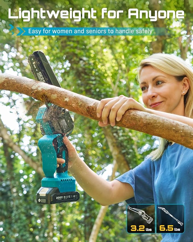 SEESII 2-in-1 Electric Pole Saws for Tree Trimming, 6 Inch Mini Chainsaw Cordless with Extension Pole, Battery Powered Pole Chain Saw, Tree Trimmer Limb Branch Cutter Pruner with 2 Battery P6 Plus