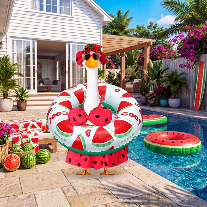 Abbylike Summer Watermelon Bikini Porch Goose Outfits with Hat, Sunglasses and Swimming Tube Hawaiian Clothes Costume for 23'' Goose for Garden Porch Statue Yard Pathway Decorations