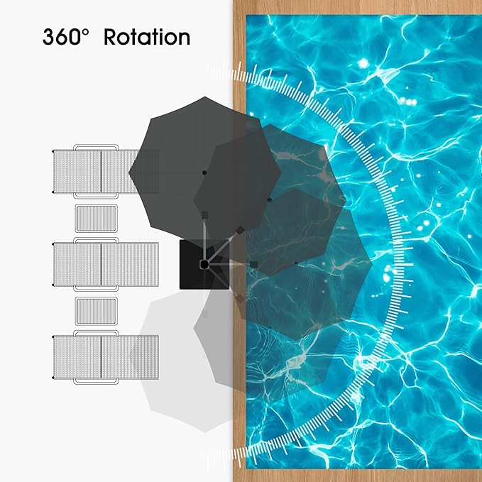 PURPLE LEAF 13 FT Cantilever Patio Umbrellas with Base Included, Large Round Offset Umbrella with 360° Rotation, Outdoor Aluminum Pool Umbrella for Pool Lawn Garden, Black