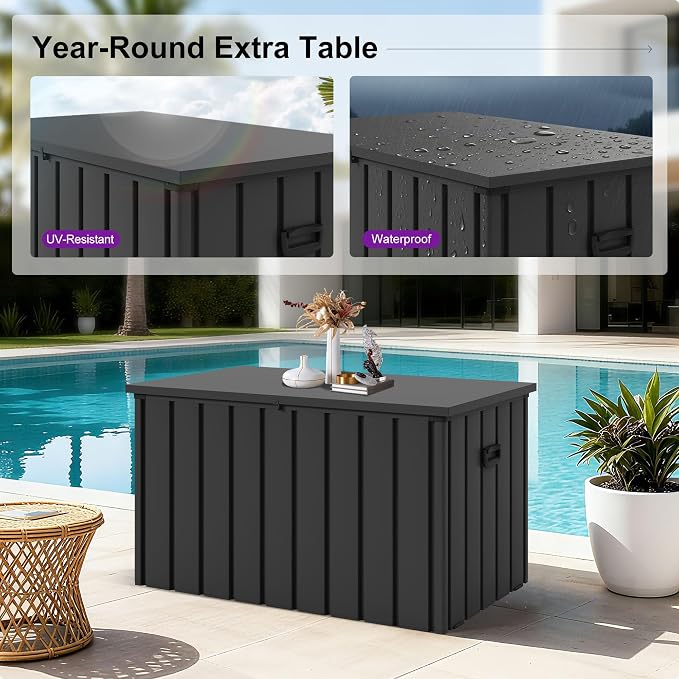 PURPLE LEAF Outdoor Deck Box 160 Gallon Waterproof Lockable Storage Box Container with Lid Deck Organization for Patio Cushions Side Table Pool Accessories Garden Tools, Gray