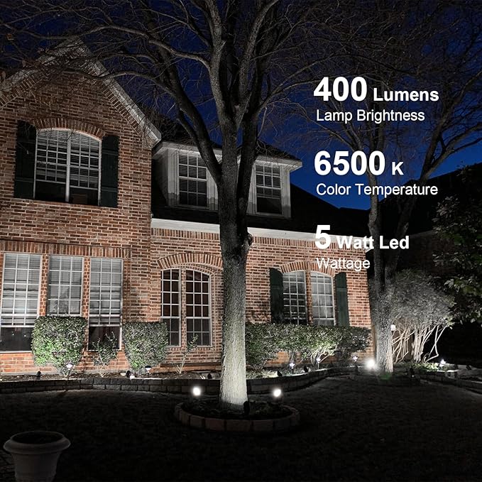 GOODSMANN Low Voltage Spot Light Landscape Lighting 8 PK 5W LED 6500K for Outdoor Lighting with Metal Spike and Connector Garden, Pathway, and Driveway 9121-16102-08A