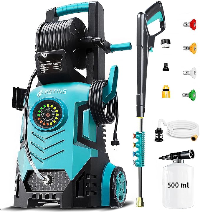 2026Upgraded Pressure Washer 5000PSI with Adj-8-Level Touch Screen, 34" Tall Power Washer, 4 Quick Connect Nozzles, Inlet Hose&Filter&500mlFoam Cannon for Cars/Fences/Driveways/Home Cleaning, Green