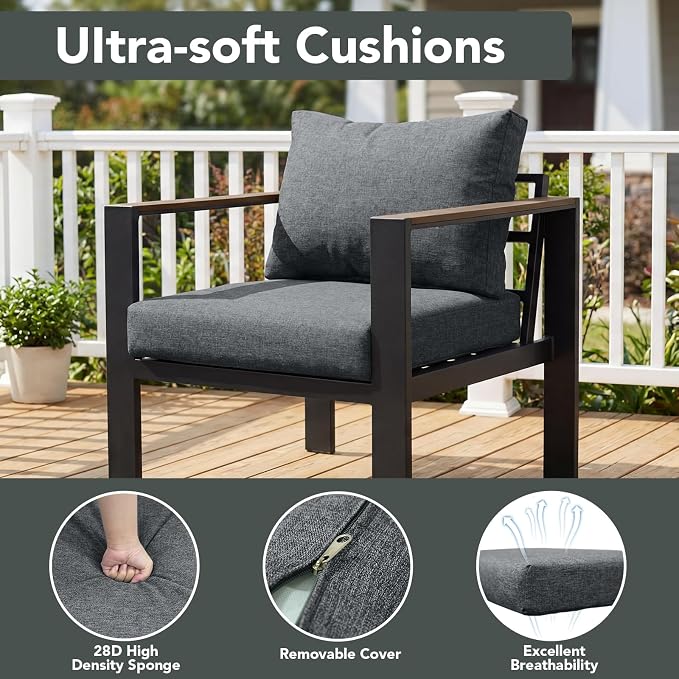 Outdoor Patio Furniture Set 9 Pieces Luxury Aluminum Patio Conversation Set with Coffee Table and 2 Ottoman 11 Seats, Thick Cushions, Large Sectional Sofa for Porch, Balcony, Deck, Yard, Gray