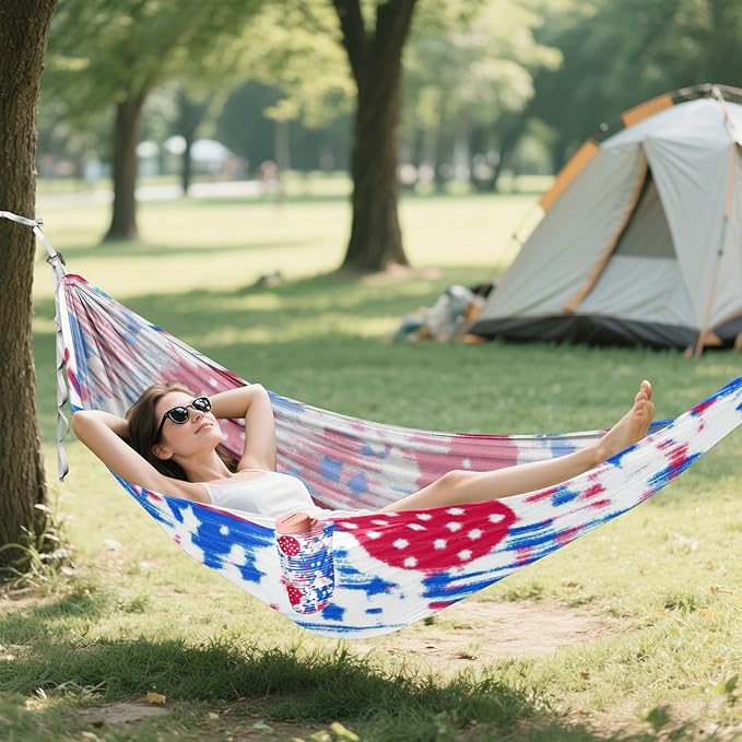 4th of July Independence Day Red White Blue 330lb Capacity Outdoor Hammocks Cloth Hammock for Outside Camping Essentials hamaca para adultos