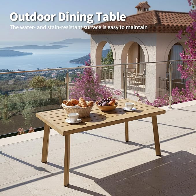 Outdoor Patio Coffee Table, Rectangle Aluminum All-Weather Side Table with Wood-Grain Texture, 200lbs Capacity, Modern Patio Furniture Sets for Garden, Backyard, Porch (Brown)