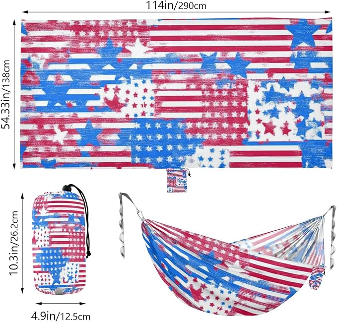 4th of July Independence Day Red White Blue 330lb Capacity Outdoor Hammock Fabric Hammock for Patio Backyard Lounge Base hamacas para adultos con soporte