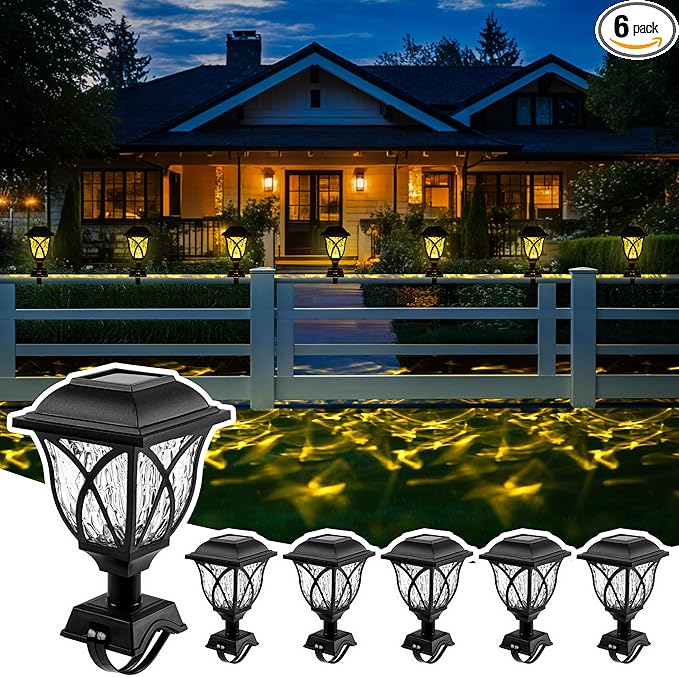 Solar Fence Lights Outdoor Waterproof, Led Solar Lights Outdoor for Chain Link Fence, Trampoline, Step, Stairs, Yard and Pathway, Warm White 6 Pack