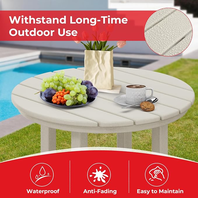Costaelm Outdoor Bar Table, 37" Counter Height Round Patio Cocktail Bar Table, Patio Bar Table 3-Pieces Set Bistro Dining Table Pub Table for Front Porch Deck, Backyard, Garden, Sand