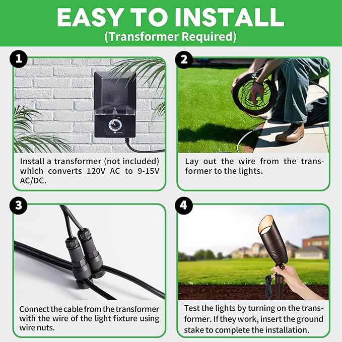 12v Landscape Lighting Kit, 12 Pack 3CCT Spotlights and 250FT Cable and 40 Wire Connectors, Aluminum ORB Ip65 Waterproof Tree Light, Perfect for Home Patio Plant, Without Transformer