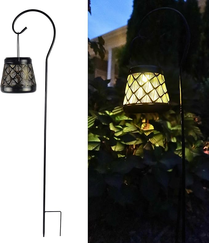 MCSSLNT Solar LED Stake Lantern with Shepherd Hook, Waterproof Solar-Powered Lighting, Decor for Gardens, Pathways & Patios