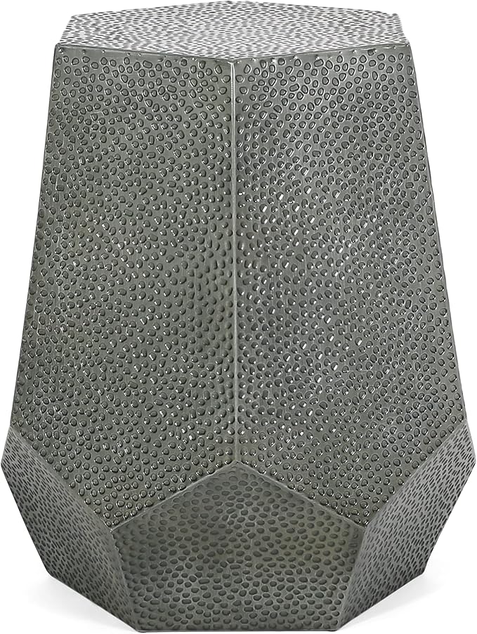 WILLIAMSPACE 20.5" Side Table with Hexagonal Tabletop, Farmhouse Small Coffee Table French Country Rustic End Table for Indoor Outdoor, Small Table for Living Room, No Assembly, Iron, Antique Silver