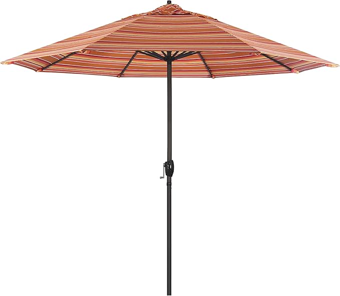 California Umbrella 12-Year Protection 9-Ft Outdoor Patio Umbrella, Sunbrella Fade-Resistant Acrylic Fabric, Auto Tilt and Crank, Heavy-Duty Aluminum Frame/Reinforced Ribs, Bronze Pole, Dolve Mango