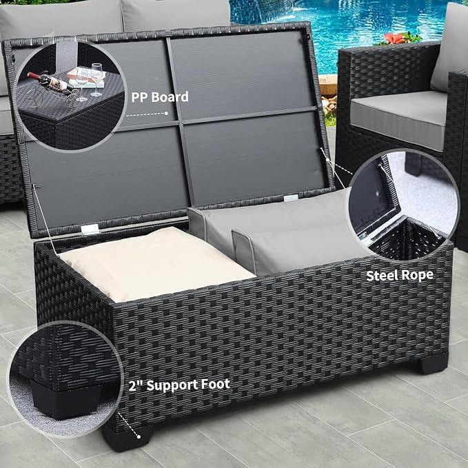 4-Piece Rattaner Outdoor Patio Furniture Set with Weatherproof Cushions with Anti-Slip and Waterproof Covers for Garden Deck Backyard(Blue)