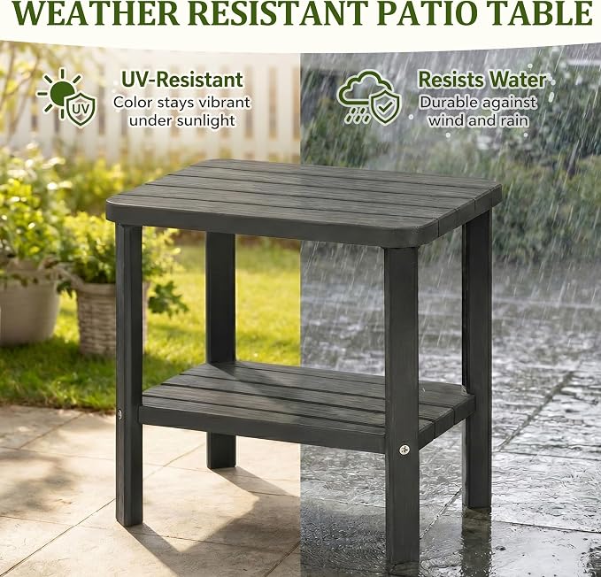 3PCS Outdoor Side Table, 2-Tier Small Table, Weather Resistant Outdoor End Tables, Patio Furniture for Garden, Porch, Pool, Lawn, Backyard or Indoor Bedroom