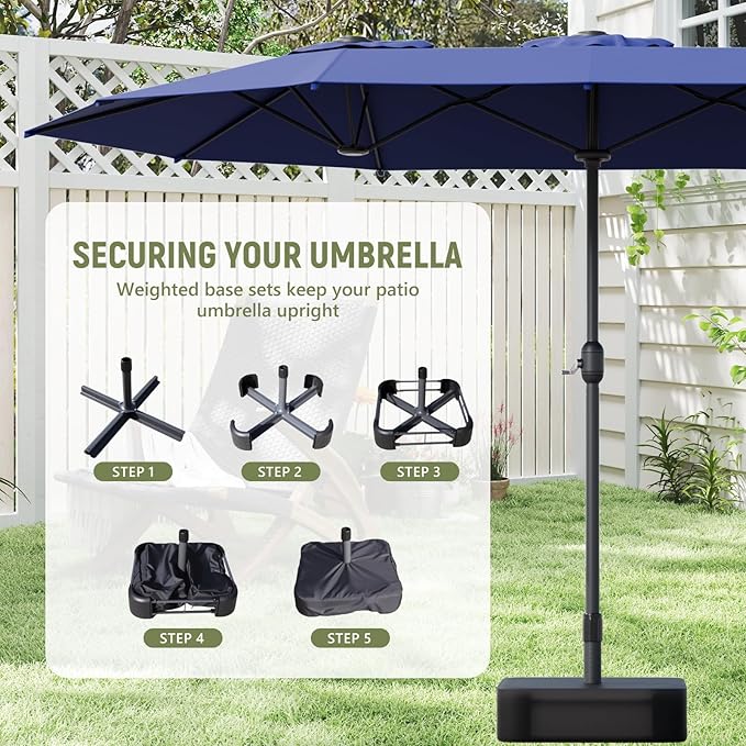 15ft Double-Sided Outdoor Patio Umbrella, Table Umbrellas with Steel Ribs, Easy Crank, Market Umbrella for Backyard & Pool