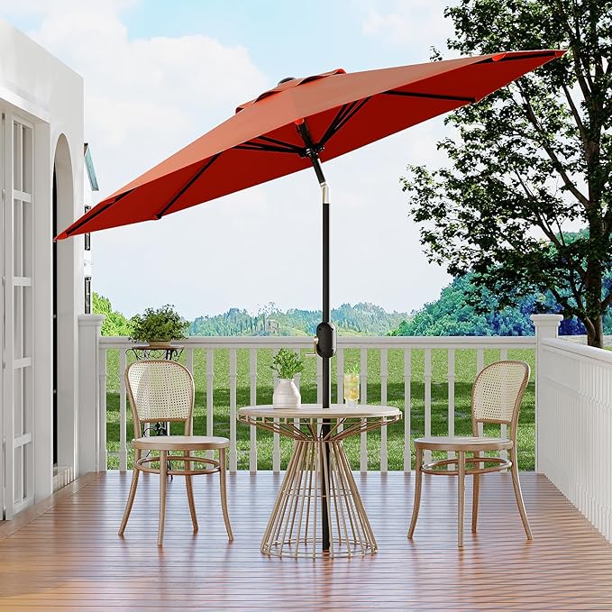 Garvee 10FT Patio Umbrella - Outdoor Table Umbrella with Smooth Crank Lift, Push Button Tilt and 8 Sturdy Ribs - Market Umbrella UV Protection Waterproof for Pool, Deck, Yard, Garden
