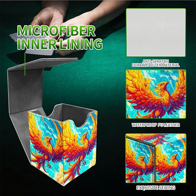 Deck Box for MTG, Cards Storage Box Fits 120+ Sleeved, Leather Medium Size Strong Magnetic Closing Card Case for Board Games Magic TCG CCG Baseball Collection, Flamingo Sky