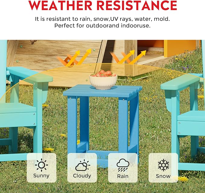 Costaelm Kids Outdoor End Table, Small Patio Table, Outdoor Side Table Porch Table Adirondack Patio Side Table for Outside, Pool, Porch, Garden, Pacific Blue