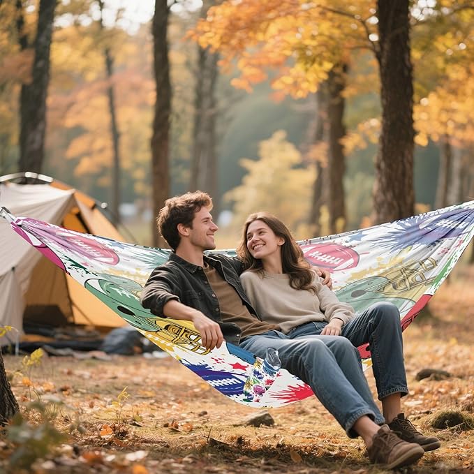 Hammocks for Outside Colorful Football Helmets Camping Hammock Portable Hammocks with Tree Straps and Carry Bag Camping Accessories for Hiking Beach Outdoor