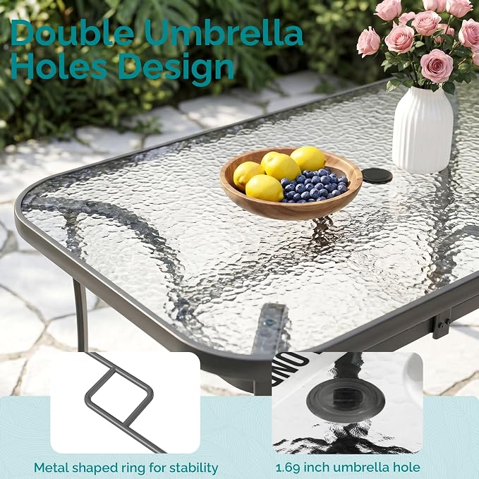 MAMIZO 7 Pieces Patio Dining Set for 6, Outdoor Table and Chairs w/Rectangle Glass Table and 6 Textilene Stackable Chairs, Patio Furniture Set w/1.69" Umbrella Hole (Grey Table & Grey Chair)