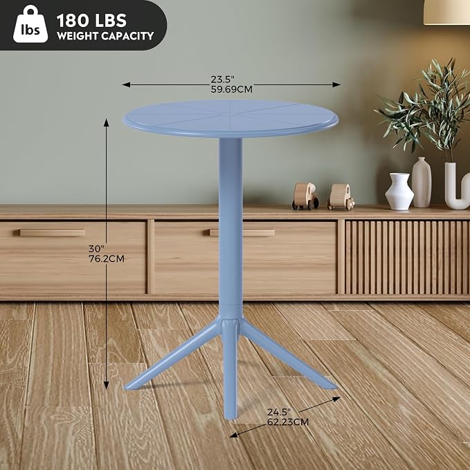 Costaelm Patio Table for 4-Person, Outdoor Patio PP Round Dining Table, All-Weather Bistro Dining Table for Backyard Deck Porch Poolside, French Blue