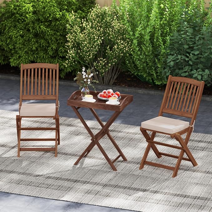 Giantex 2-Pack Outdoor Side Table with Removable Top, 28-Inches High Solid Teak Wood TV Tray, Folding Portable Bistro Table for Outside, Patio, Garden, Porch, Backyard, Balcony, No Assembly Need
