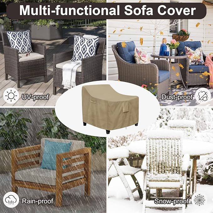 PureFit Outdoor Chair Covers Waterproof Patio Furniture Lawn Chair Covers for Outdoor Furniture with Air Vent and Padded Handles, Fits up to 35W x 38D x 31H Inches, Camel
