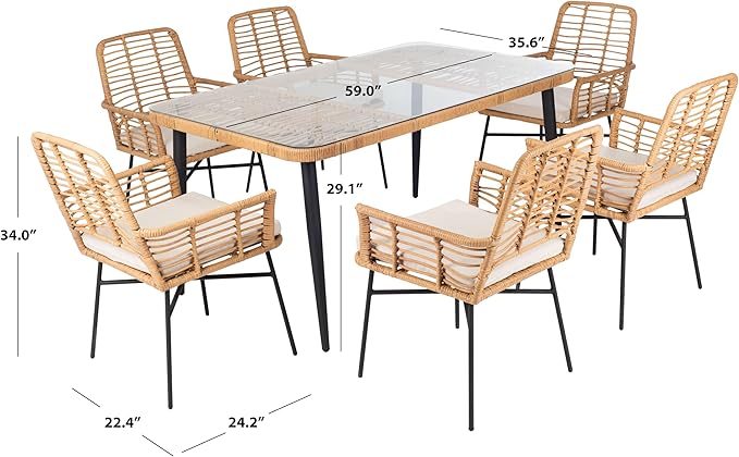 SAFAVIEH Outdoor Collection Beson Brown/Beige 7-Piece Dining Set PAT9010C-3BX